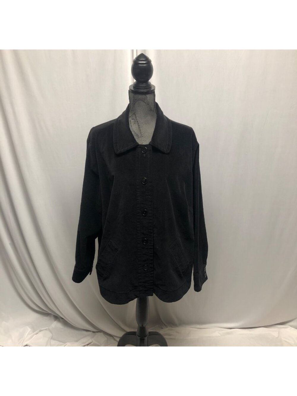 Talbots Black Velvet Velour Button Up Shirt Jacket Womens Size 20W Stretch Comfy